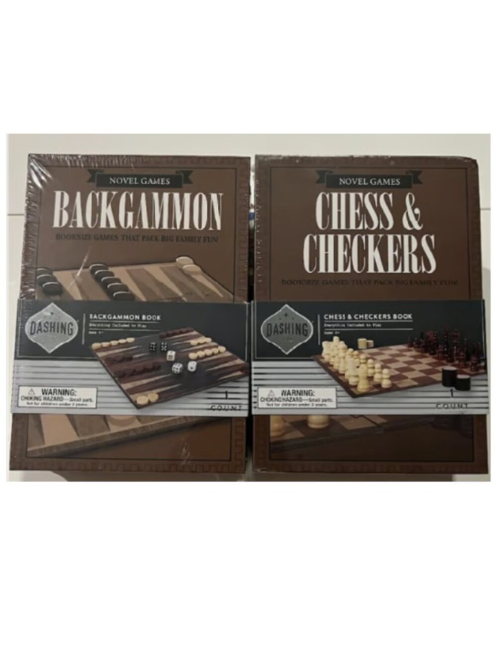 Novel Games Backgammon & Dashing Book Game 2 in 1 Checkers or Chess 2 Pk